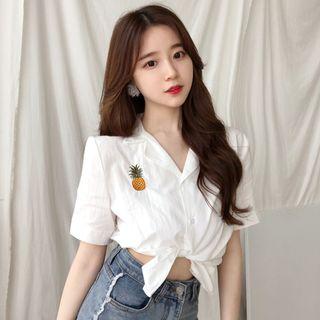 Pineapple Embroidered Cropped Short Sleeve Shirt