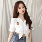 Pineapple Embroidered Cropped Short Sleeve Shirt