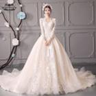 Embroidered Long-sleeve Wedding Ball Gown