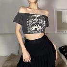 Off Shoulder Print T-shirt