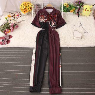 Short-sleeve Printed Shirt Jumpsuit