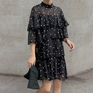 Polka Dot Layered Chiffon Dress Dress - One Size