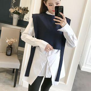 Set : Long-sleeve Blouse + Sleeveless Top