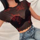 Short-sleeve Mesh Print Top