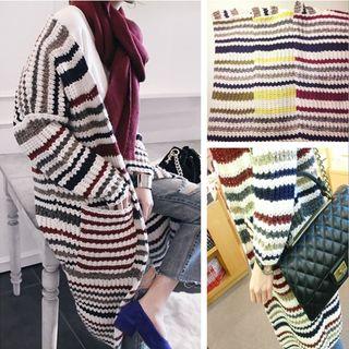 Cable-knit Stripe Pocket Long Cardigan