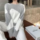 Two-tone Loose-fit Sweater Gray & White - One Size