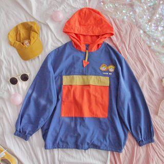 Color Block Hoodie Blue & Tangerine - One Size