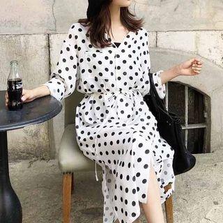 Dotted Elbow Sleeve Shirt Dress