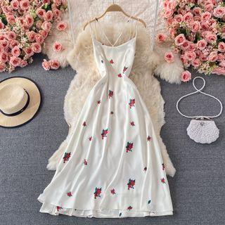 Spaghetti Strap Open Back Floral Print Dress