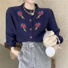 Embroidered Cropped Cardigan Blue - One Size