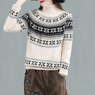 Snowflake Jacquard Turtleneck Sweater