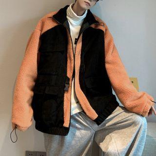 Stand-collar Two Tone Fleece Jacket