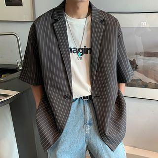 Elbow-sleeve Pinstripe Blazer