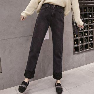 Fleece Trim Straight-cut Jeans