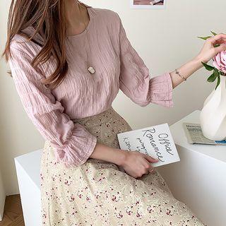 Round-neck 3/4-sleeve Crinkled Top
