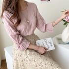 Round-neck 3/4-sleeve Crinkled Top