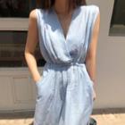 Sleeveless Plain A-line Dress Blue - One Size