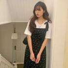 Tie Strap Floral Pinafore Dress Black - One Size