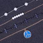 Set Of 4: Cross / Peace / Faux Pearl Alloy Bracelet (various Designs) Set Of 4 - Rhinestone & String & Alloy - White & Black & Gold - One Size