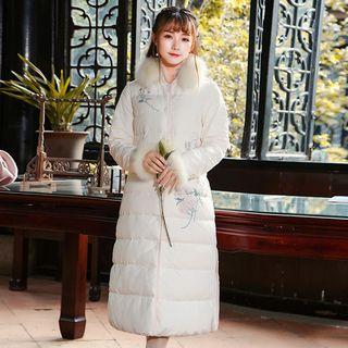 Floral Print Padded Zip Long Coat