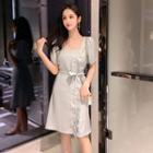 Puff-sleeve Tie-waist Square-neck Dress