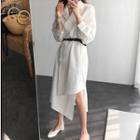 Long-sleeve Asymmetric Midi Shirt Dress