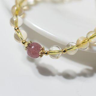 Faux Crystal Sterling Silver Bracelet Transparent & Pink & Gold - One Size