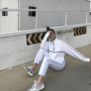 Contrast Trim Half Zip Pullover / Color Block Sweatpants