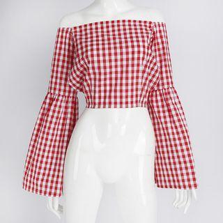 Plaid Off-shoulder Open Back Top