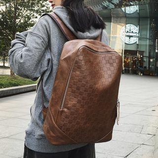 Faux Leather Checker Patterned Backpack