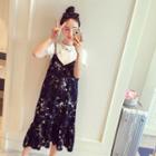 Set: Short-sleeved T-shirt + Spaghetti Strap Dress
