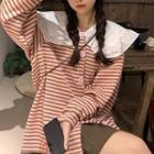 Long-sleeve Striped Cardigan Pink - One Size
