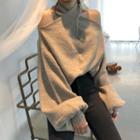 Plain Off-shoulder Long-sleeve Loose-fit Sweater As Figure - One Size