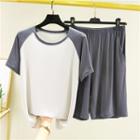 Plain Wide-leg Shorts / Raglan-sleeve T-shirt / Set