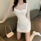 Set: Long-sleeve Lace Top + Spaghetti Strap Mini Sheath Dress