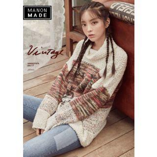 Cowl-neck Embroidered Nubby Sweater