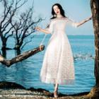 Off-shoulder A-line Lace Evening Dress