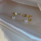 Heart Rhinestone Faux Pearl Layered Alloy Earring 1 Pair - Gold & White - One Size