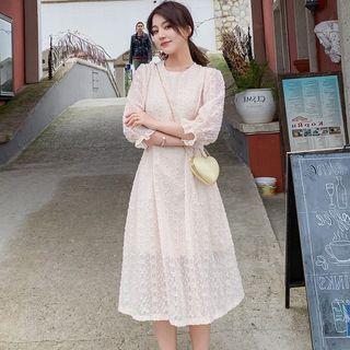 Balloon-sleeve Tie-waist A-line Dress