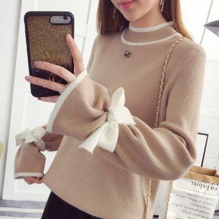 Tie-cuff Mock Neck Sweater