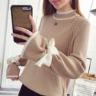 Tie-cuff Mock Neck Sweater