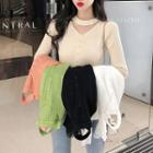 Bell-sleeve Lace Panel Knit Top