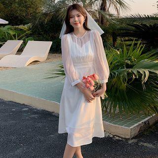 Puff-sleeve Mesh A-line Dress / Veil