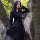 Tie-waist Buttoned Long Linen Jacket