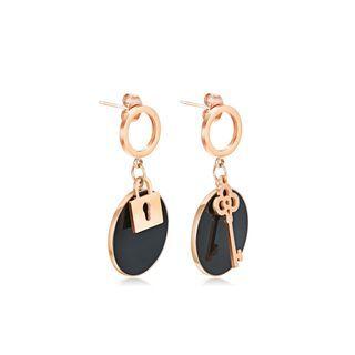 Fashion Personality Plated Rose Gold Geometric Round Key Lock 316l Stainless Steel Earrings Rose Gold - One Size