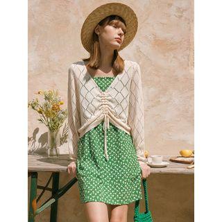 Drawstring Perforated Knit Crop Top Ivory - One Size