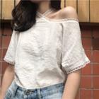 Off Shoulder Short-sleeve T-shirt White - One Size