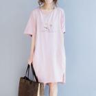 Printed Short-sleeve T-shirt Dress Pink - One Size