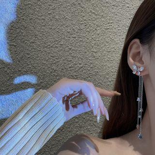 Butterfly Rhinestone Fringed Earring E2524 - 1 Pair - Silver - One Size