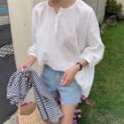 3/4-sleeve Buttoned Blouse White - One Size